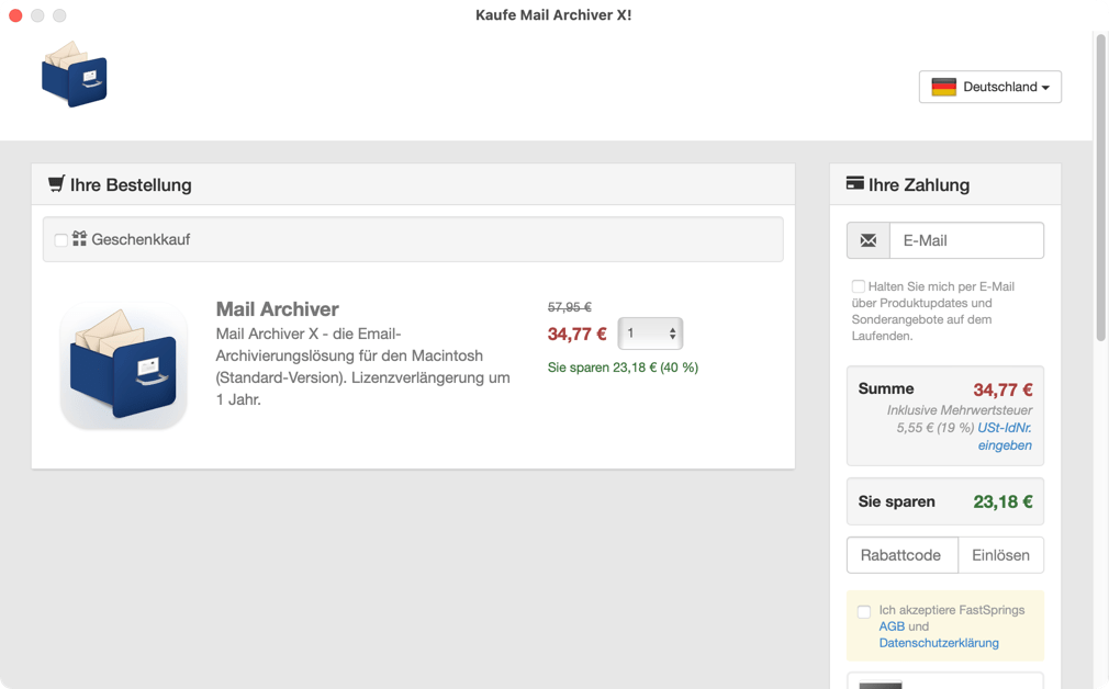 Fenster in dem das Update gekauft werden kann