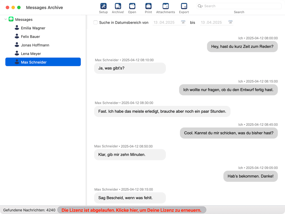 Hauptfenster mit Warnung, daß die Lizenz abgelaufen ist
